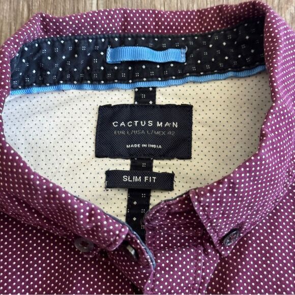 Cactus Man Men's Burgundy Button-Up Shirt w/ White Dots 100% Cotton - Picture 4 of 6
